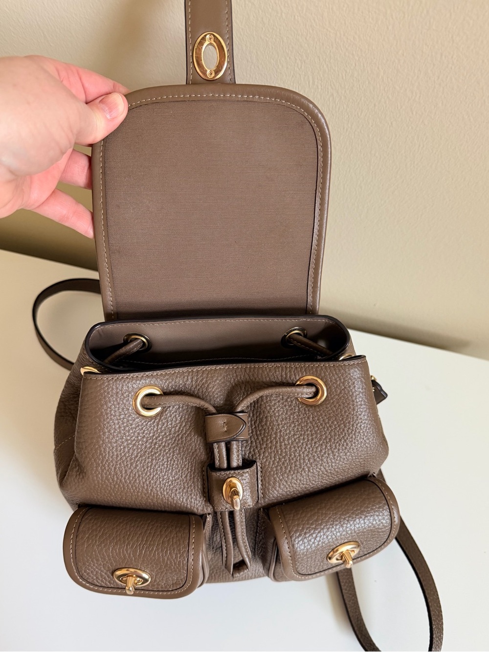 Coach Hadley Taupe Pebbled Leather Mini Backpack with Gold Hardware - Picture 6 of 8